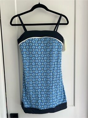 all in motion Blue Floral Mini Tank Dress with Navy Trim